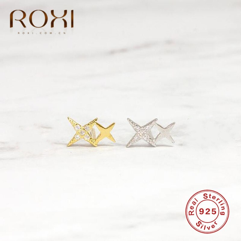 ROXI 925 Sterling Silber Stern Stud Ohrringe für Frauen Elegante Hochzeit Schmuck Delicate Kristall Zirkon Stern Ohrringe Koreanische