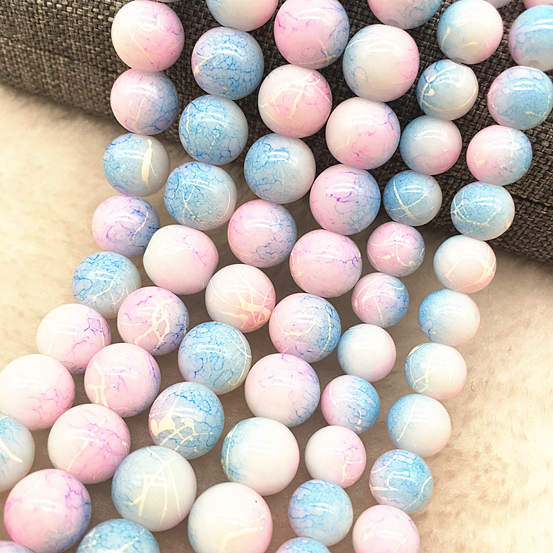 4/6/8/10mm light pink&blue Glass Beads Round Loose Spacer Beads Pattern For Jewelry Making DIY Bracelet Necklace #14