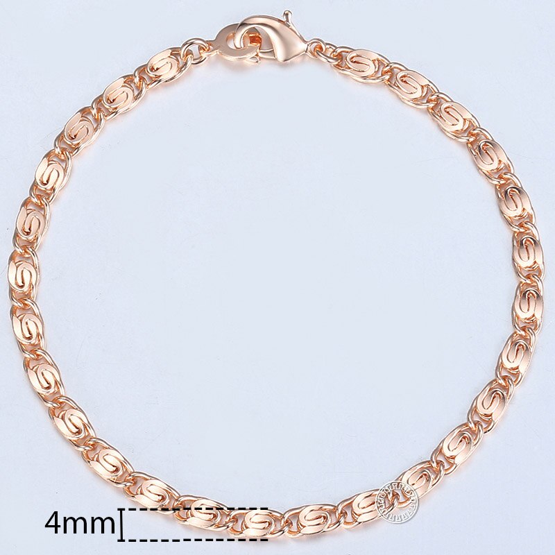 Davieslee-cadena de oro rosa para hombre y mujer, brazalete con cola de zorro, cadena Bismark martillada, 3-8mm, 20cm, DCBB1, 585: CB08