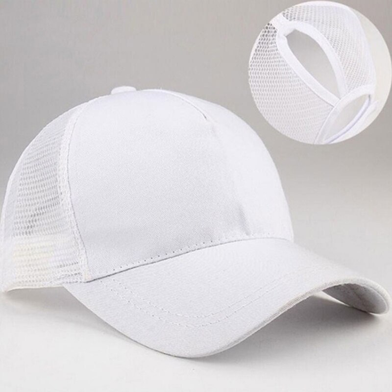 Femme réglable Hip Hop chapeaux queue de cheval casquette de Baseball femmes Snapback chapeau maille casquettes été respirant maille soleil chapeau: white