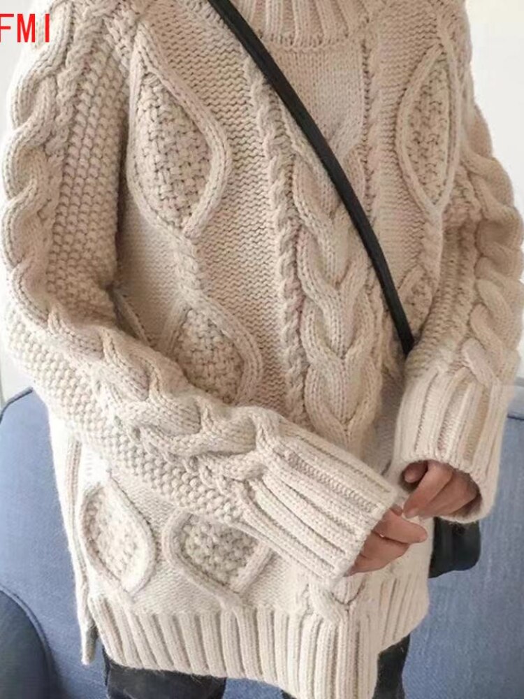 Suéter suelto para niña, suéter de 110-160cm para niño y adolescente, tejido de línea gruesa, trenza de estilo exterior para niña, novedad de primavera y otoño