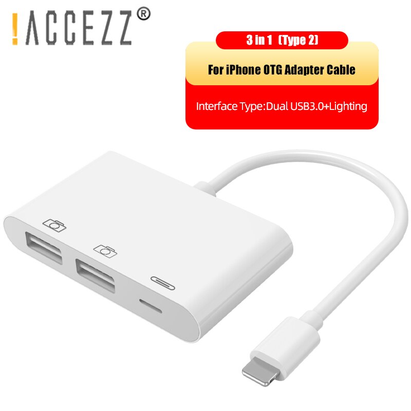 ¡! ACCEZZ-Adaptador de iluminación USB OTG para iPhone, adaptador USB 3,0 para iOS 11, 13, ratón de disco en U, teclado, cámara, lector de tarjetas, convertidor de datos