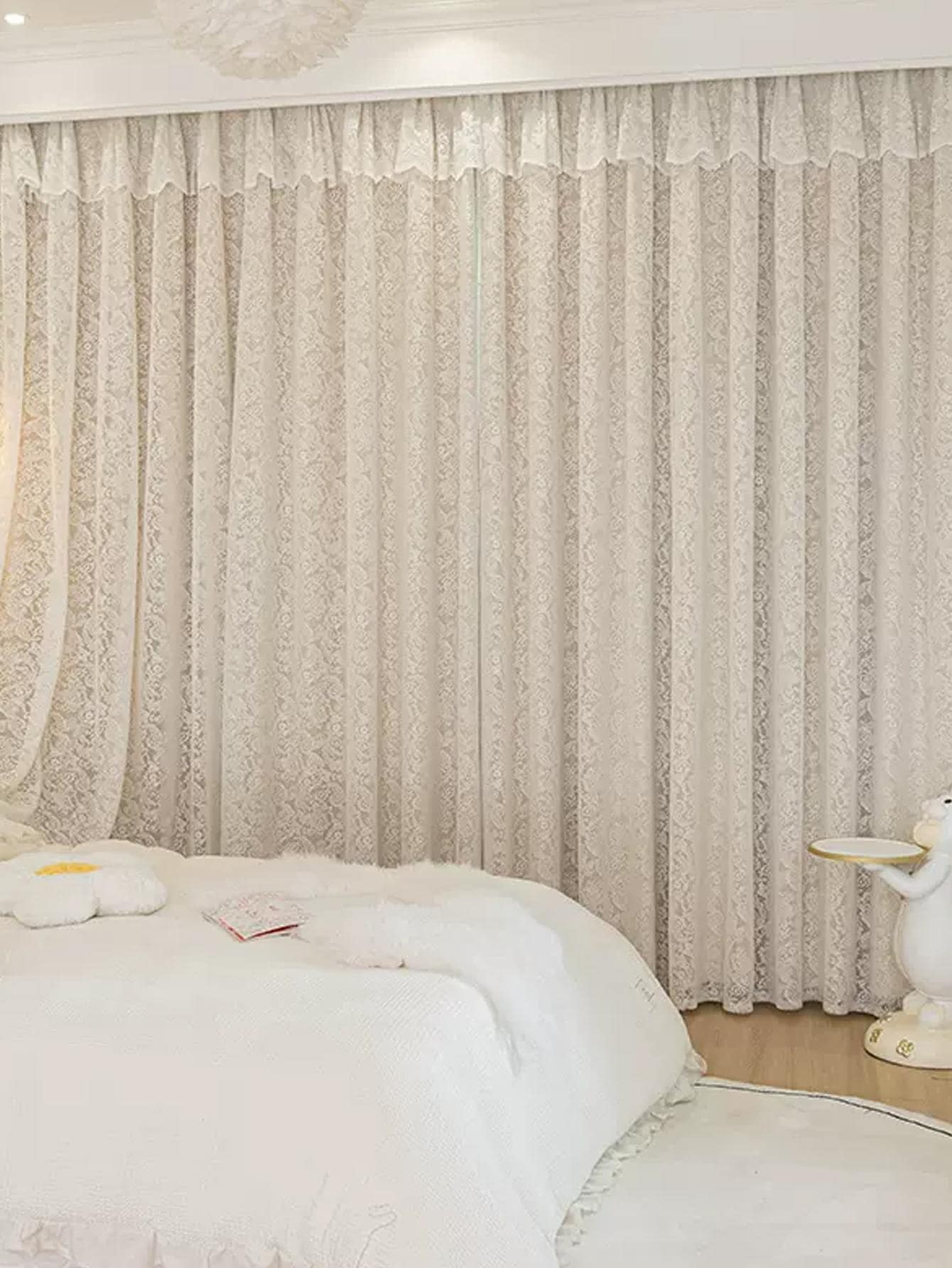 Cortina de renda de dupla camada de luxo leve pastoral coreana 1 unidade