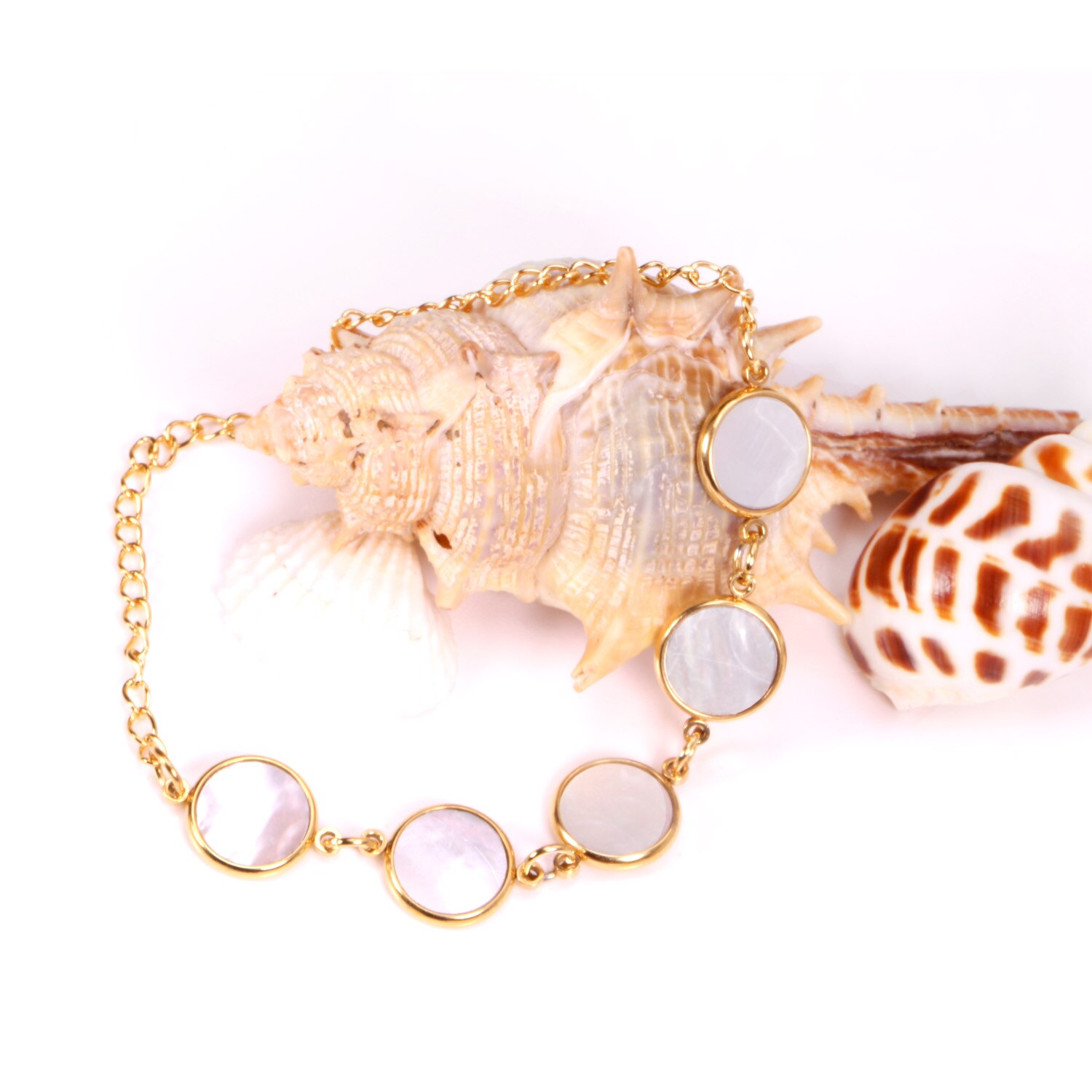 Luxukisskids Bianco conchiglia Braccialetti Braccialetto a Catena incantesimi Bracciale in Acciaio Inossidabile & Braccialetto in Oro Vuoto Braccialetti Pulseras