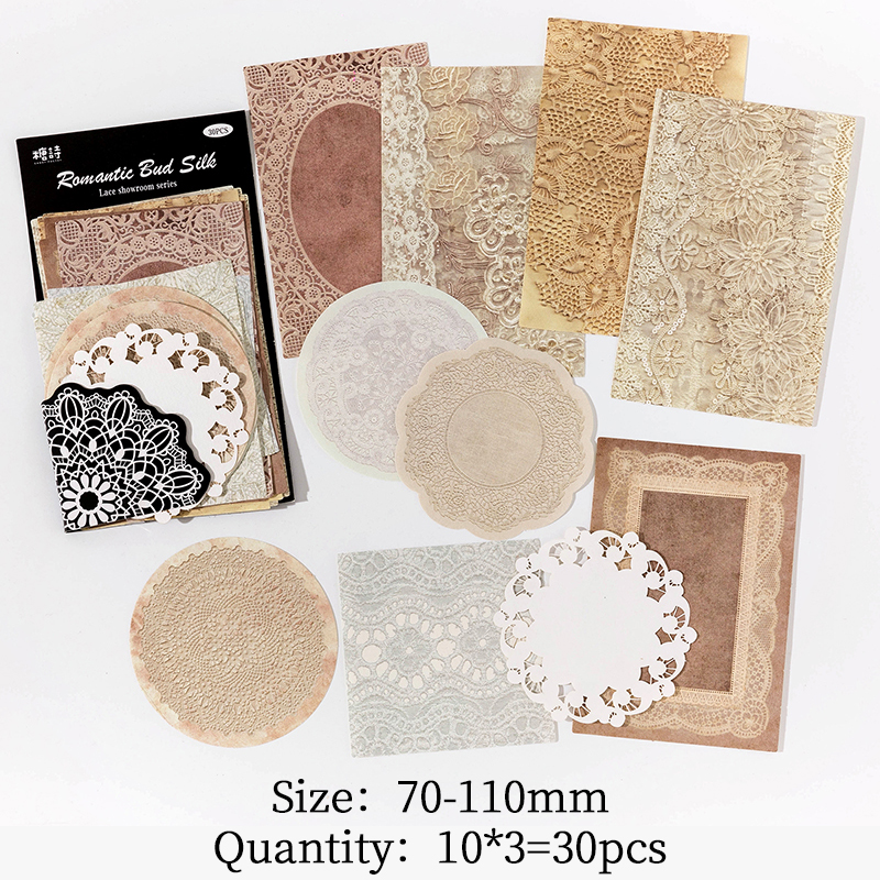 Papel decorativo de encaje Vintage de 30 piezas, material para álbum de recortes, papel de fondo hecho a mano, suministros de artesanía Retro: plum