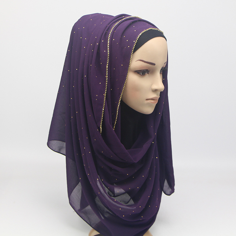 Yiwu usine femme musulmane en mousseline de soie chaude turquie arabe froissé hijab écharpe: Violet foncé