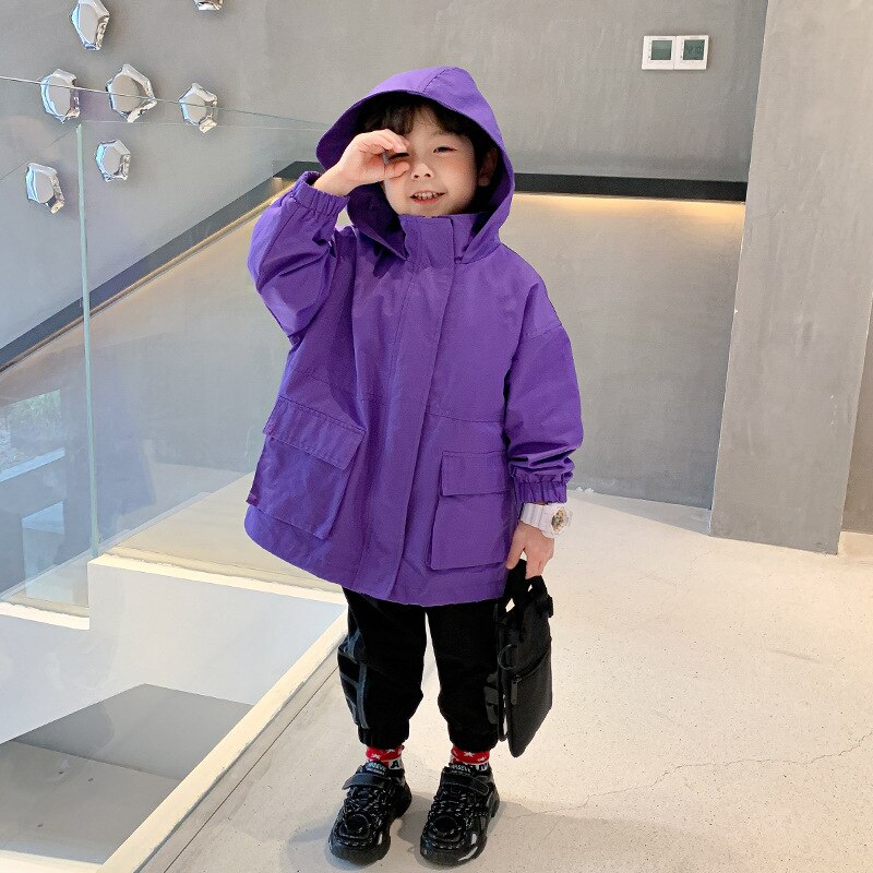 Purple Spring Autumn Boy Coat Overcoat Top Kids Costume Teenage Children Clothes Plus Size