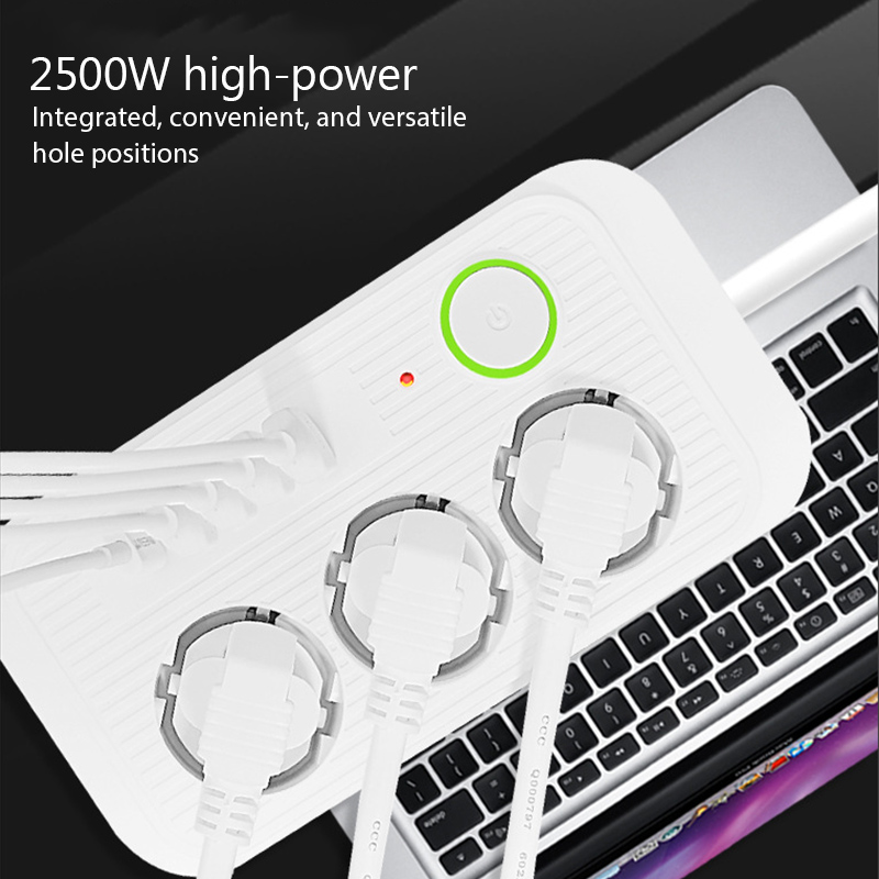 EU-Stecker, 3 AC-Steckdosen, Verlängerungskabel, Steckdose, elektrische Steckdosenleiste mit 4 USB, 1 Typ C, Netzwerkfilter, Schnellladeadapter