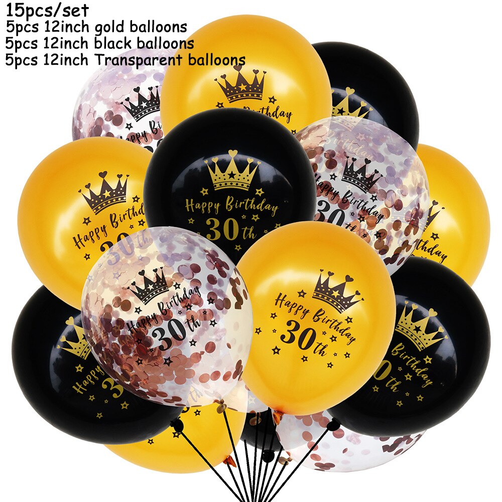 15pcs/set Black Gold Latex Balloons 18 30 50 Happy Birthday Party Confetti Balloons Adult Birthday Ballons Decorations Supplies: 15pcs C