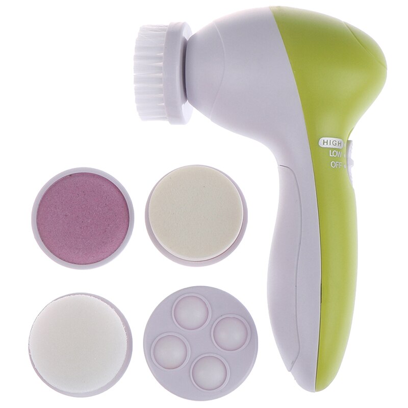Mini Machine à laver le visage électrique 5 en 1, nettoyeur du visage, Massage des pores du visage, brosse de beauté pour la peau: green