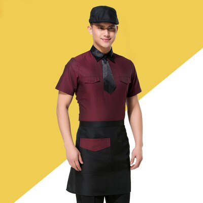 Arbeit Uniform Sommer Kurzarm Krawatte Hemd + Tasche Schürze einstellen 2 Stück Kuchen Einkaufen Arbeitskleidung Günstige kassierer Uniform: Männer / L