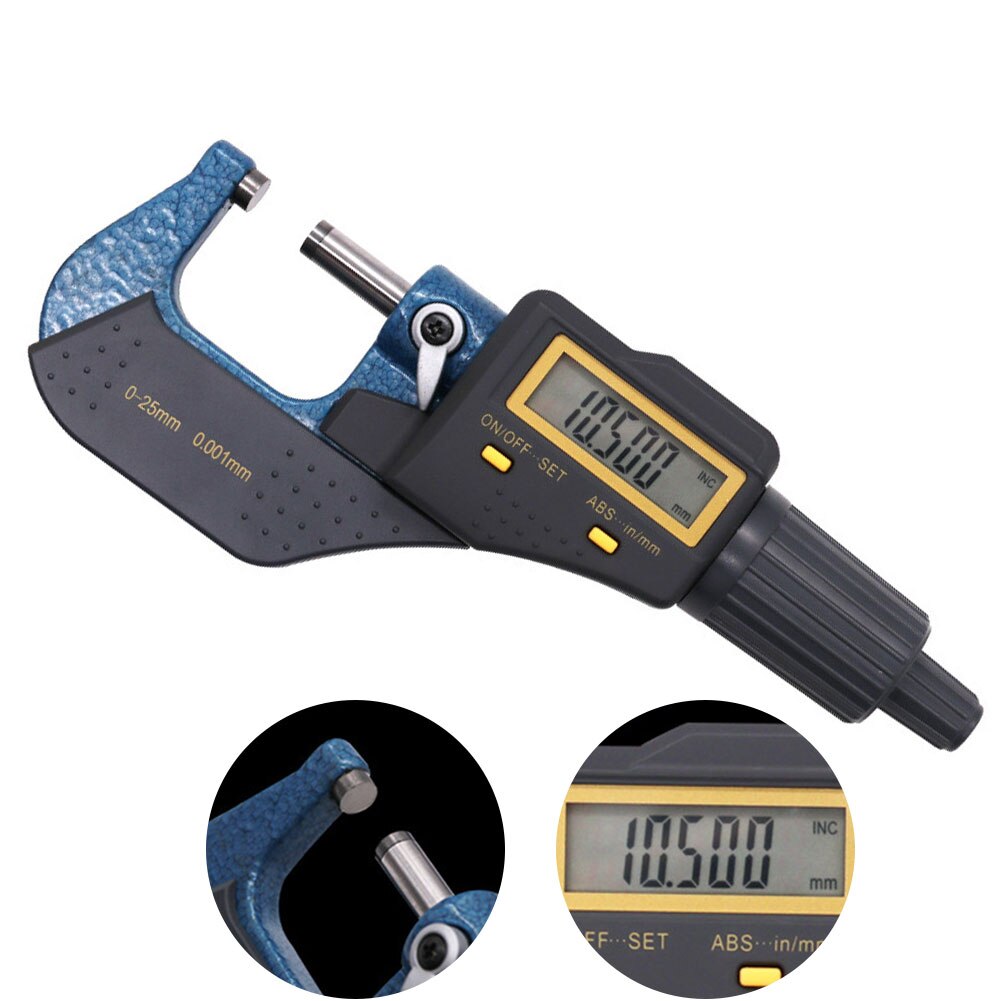 Adjustable Outer Diameter 0-25mm Spiral Caliper High Chrome Plated Digital Micrometer Outside Measure Tools Easy Use