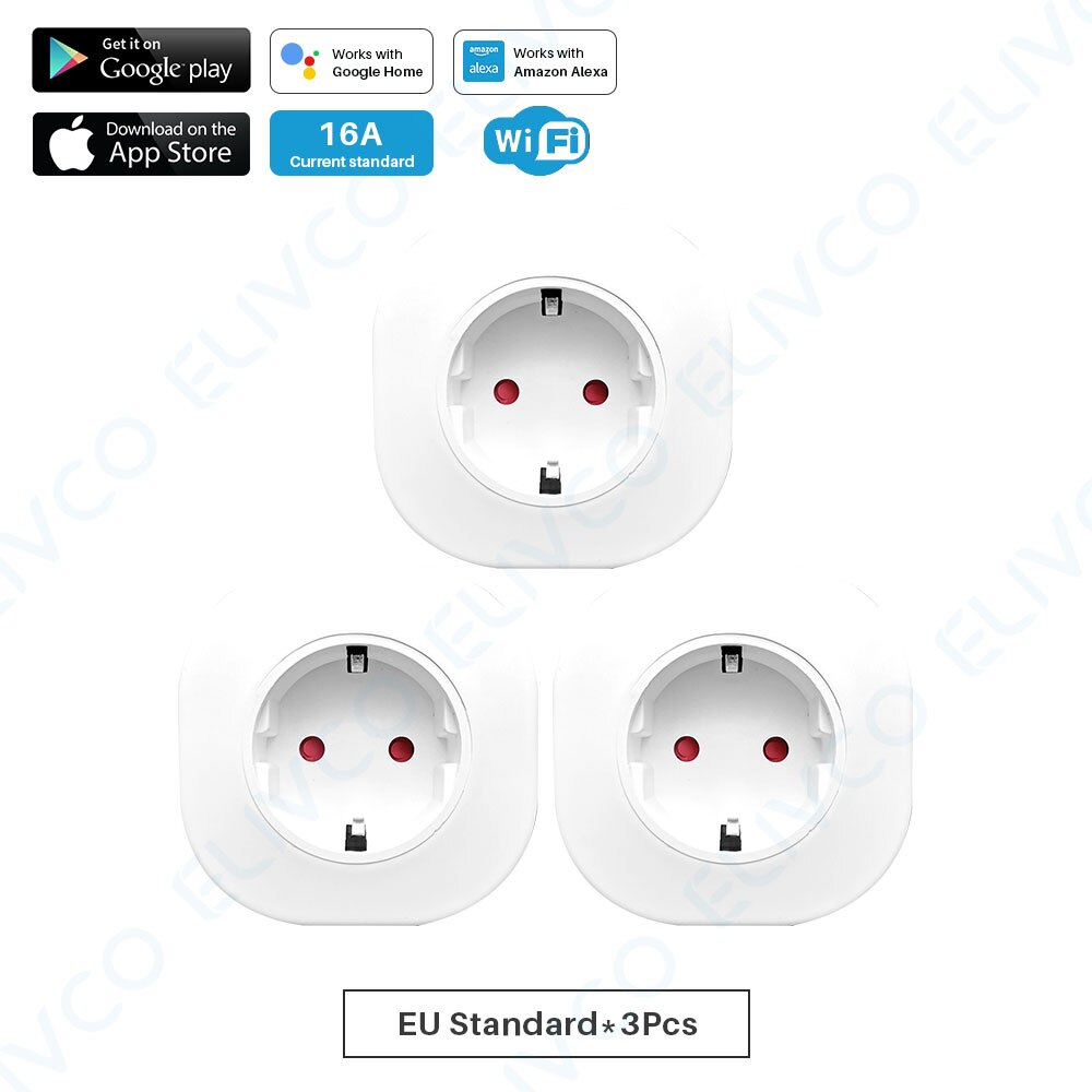 WiFi Smart Plug EU Adapter 16A Tuya APP Remote Voice Control Steckdose Timing Funktion Arbeitet Mit Alexa Google Assistent: EU Plug-3Pcs
