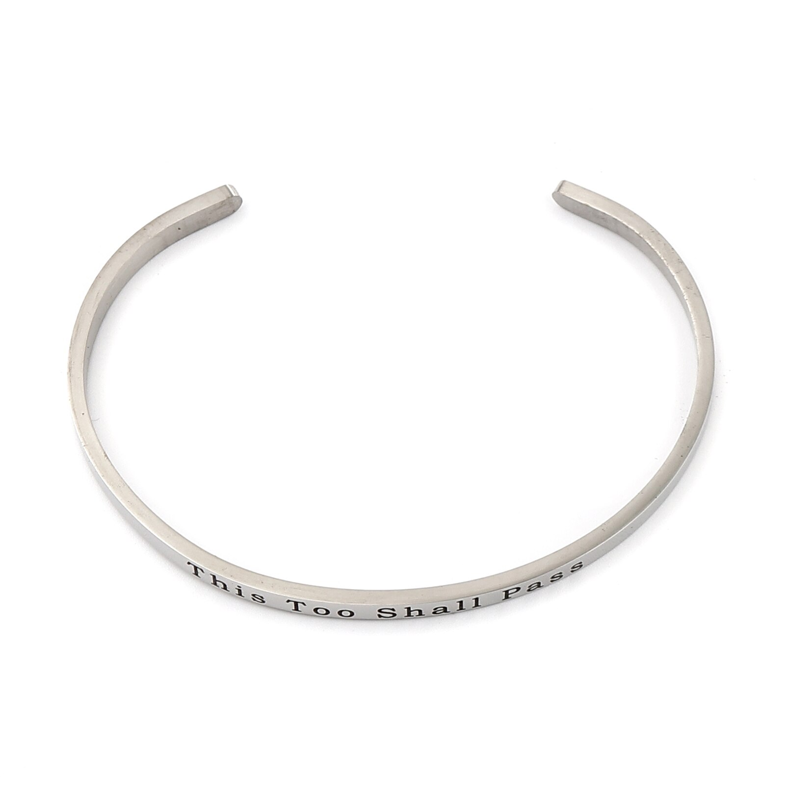 Bracelets à manchette ouverte en acier inoxydable 304, Message de couleur argent, "cela aussi passe" 17cm(6 6/8 ") de long, 1 pièce