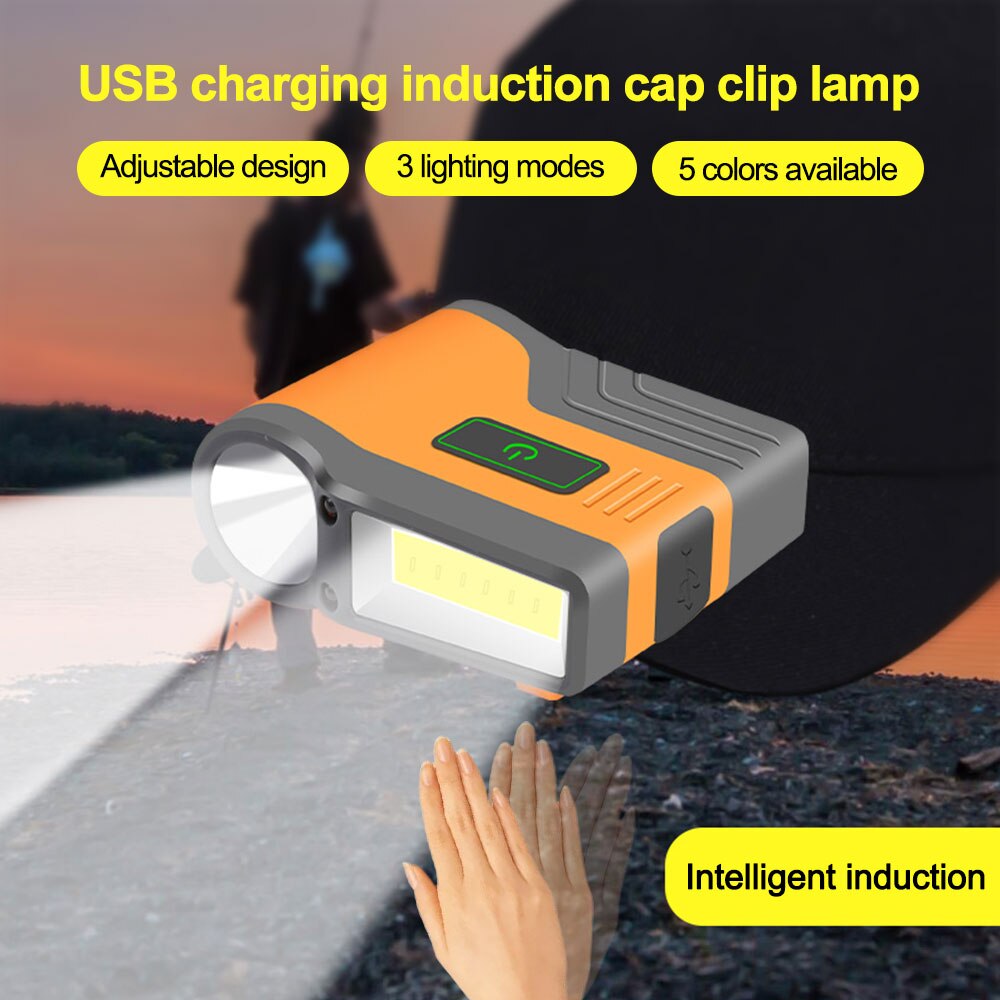 Induction Cap Clip Light USB Charging Cap Clip Flashlight 2200mAh COB Flood Light Head Light Waterproof Fishing Camping Light