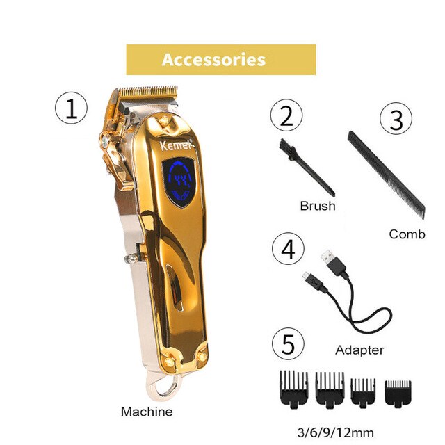 Kemei barbershop haartrimmer set 0mm trimmer elektrisch scheerapparaat finish machine set snoerloos/met snoer li-ion clip: Km2010 goud - geen doos / Eu-stekker