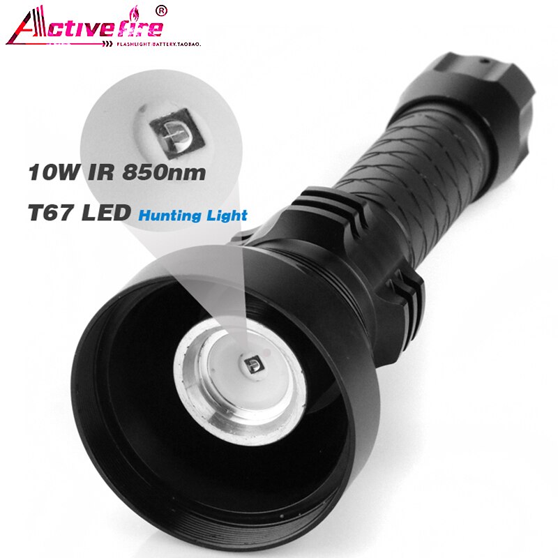 Infrared night vision device fill light flashlight 10w power adjustable focus convex lens using 2 26650 batteries