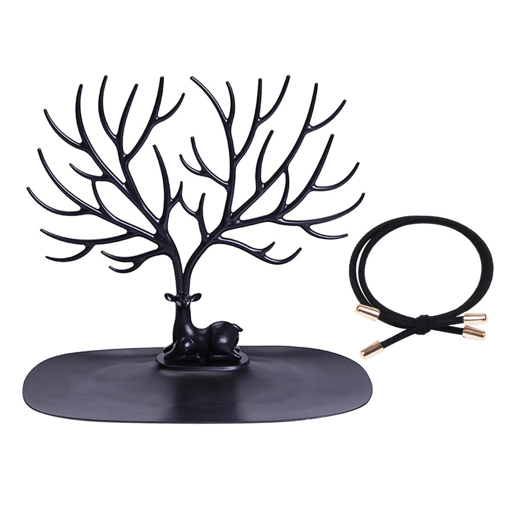 Porte-bijoux en forme de cerf | Collier de boucles d'oreille bague pendentif, Bracelet présentoir à bijoux, plateau de rangement d'arbre, coffret bijoux à compartiments: Black 