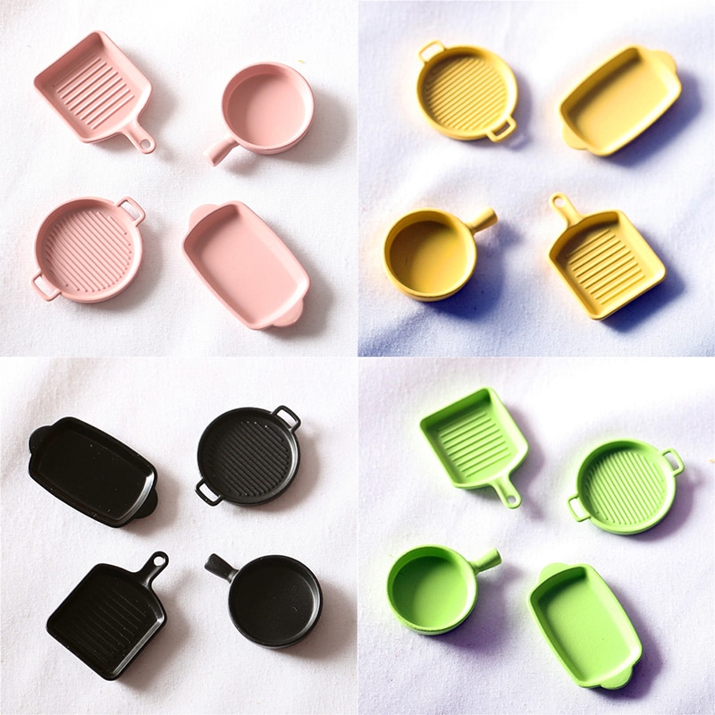 4 Pcs/Set Doll House Baking Pan Japanese Steak Pan Miniature Kitchen Model Doll House Accessories