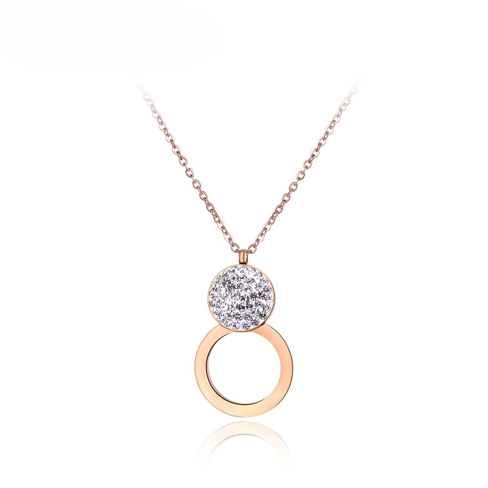 Lokaer Klassische Pflastern Einstellung Strass Doppel Kreis Colliers Halskette Für Frauen Edelstahl Hochzeit Halskette Schmuck N18048: Rose Gold Farbe