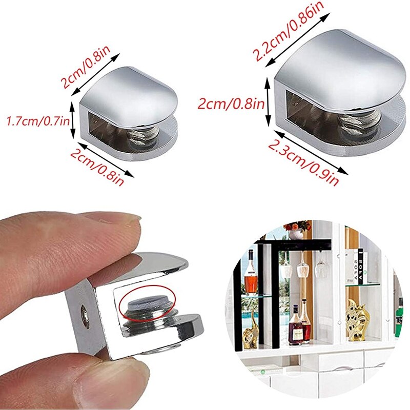 6 PCS Adjustable Glass Clamps 6 mm Glass Bracket Zinc Alloy Glass Shelves Holder Glass Clip for Bathroom Kitchen