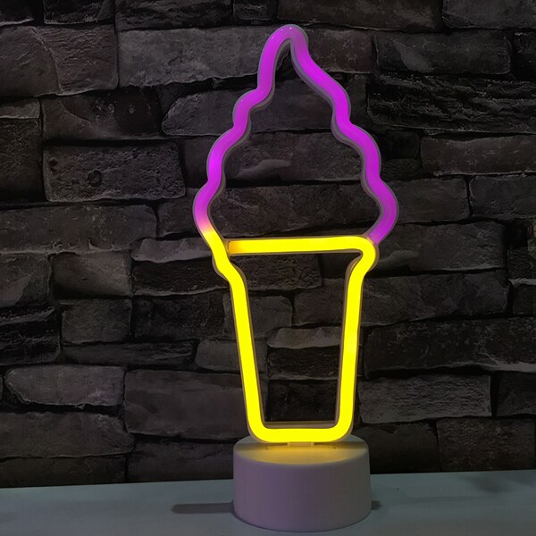 LED néon mur Art signe lumières animaux modèle nuit lampe 5V USB/à piles chambre décor maison fête décoration: Ice cream B