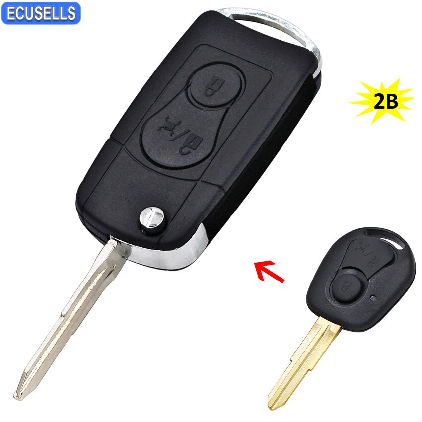 2 Knop Vouwen Flip Afstandsbediening Sleutel Shell Case Smart Autosleutel Behuizing Cover Fob Voor Ssangyong Actyon Kyron Rexton Ongesneden blade
