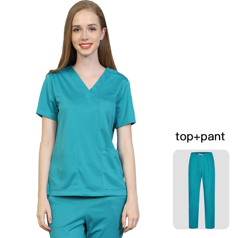 Uniforme de spa courtes manches, vêtements de travail pour animaux de compagnie, haut + pantalon respirant, uniformes de travail,: Lake blue / XL