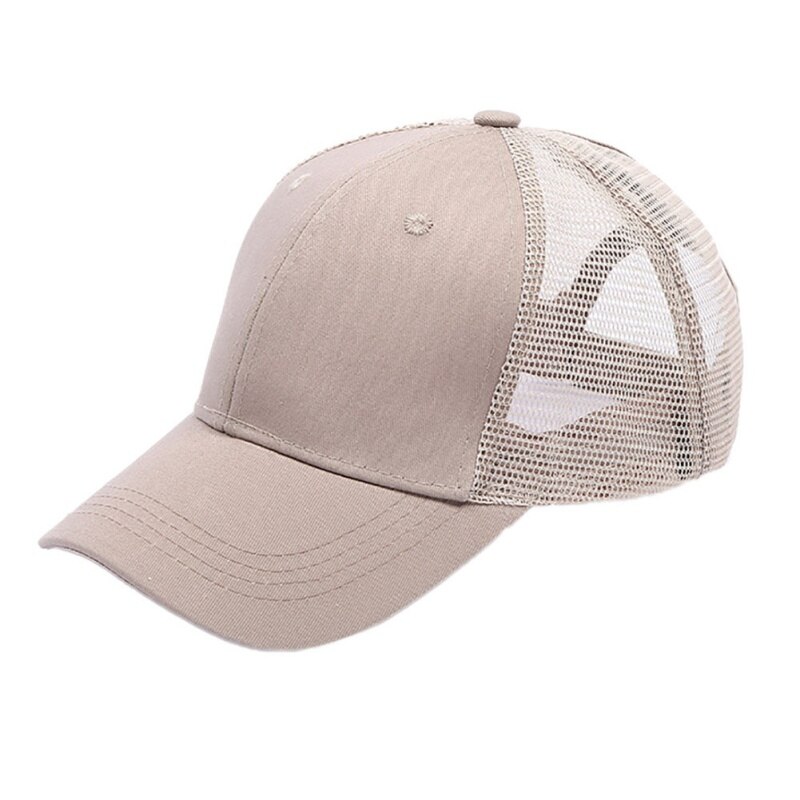 Unisex Cap Casual Plain Mesh Baseball Cap Adjustable Snapback Hats For Women Men Hip Hop Trucker Cap Streetwear Hat: KHAKI