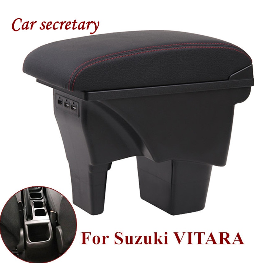 Car secretary For Suzuki VITARA Handrail Storage Box Car Interior Handrail Double Rechargeable USB Black Leather Arm Rest