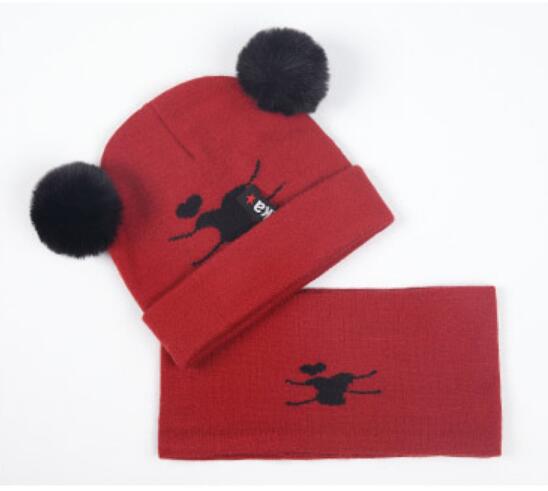 Baby Mutsen Met Pompom Winter Muts En Sjaal Set Voor Childre Kids Circulal Knit Sjaals 2 Stuks Pak Kind warm Accessoires: Bourgondië
