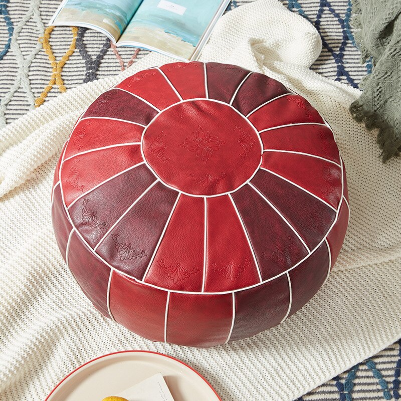 Moroccan PU Leather Pouf Embroider Craft Hassock Ottoman Footstool Round Large 50*50*30cm Artificial Leather Unstuffed Cushion: 1