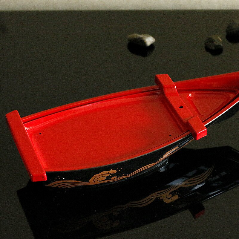 Abs zwart rood sushi sashimi boot ijs eten zeevruchten bord zalm sashimi schaal japans voedsel container sushi decor boot