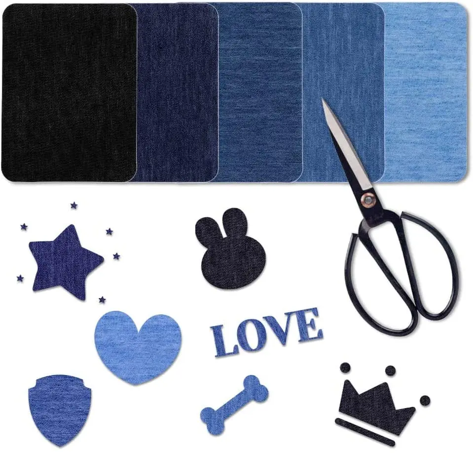 Parches de reparación autoadhesivos, parches para planchar en mezclilla, parches termoadhesivos ovalados y cuadrados para reparación de jeans, ropa y chaquetas, 5 uds.