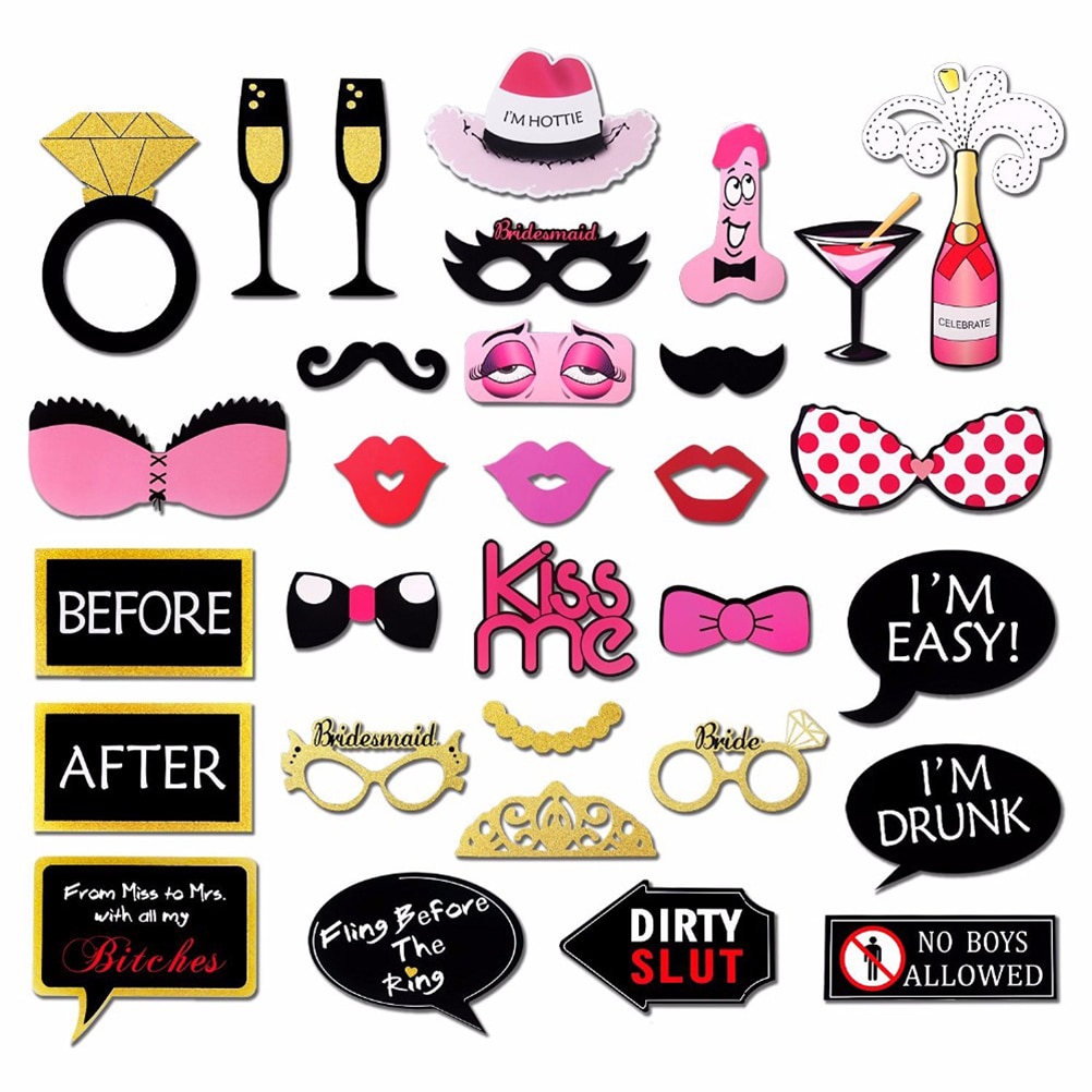 31 Stks/partij Bachelorette Party Photo Booth Props Girls Night Out Vrijgezellenfeest Decoratie Kits Wedding Bridal Shower Game Gunst