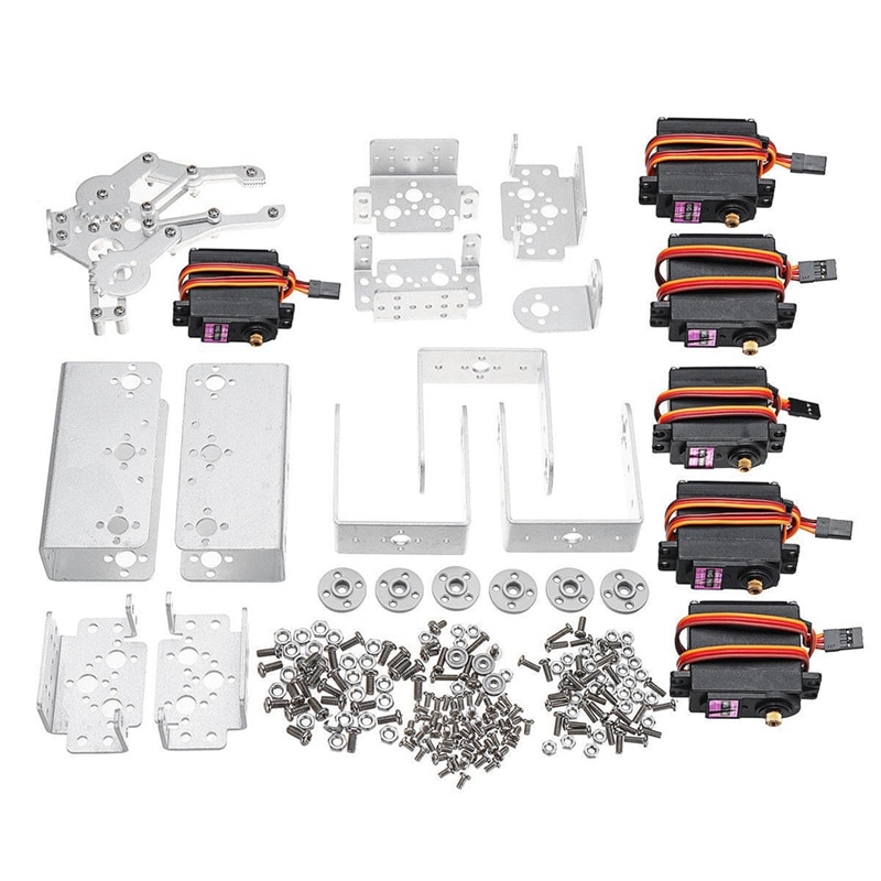 Aluminium 6Dof Arm Mechanical Robotic Arm Clamp Claw Mount Kit W/Servos Servo Horn For for Arduino-Silver: Default Title