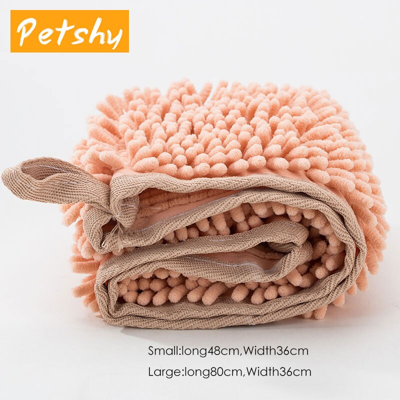 Petshy 36x80/36x48cm Pet Dog Bath Towel Soft Super Absorbent Puppy Cat Drying Towel Chenille Towel Products For Dogs Cat: Orange / 36x80cm