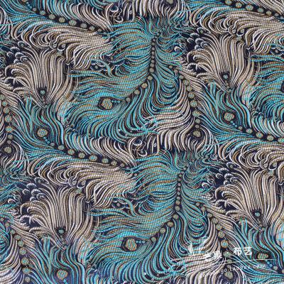 Feather Brocade Jacquard Fabric For Traditional Chinese Wedding Cheongsam Qipao Fabric Mulberry Silk DIY Fabric For Handbag: blue