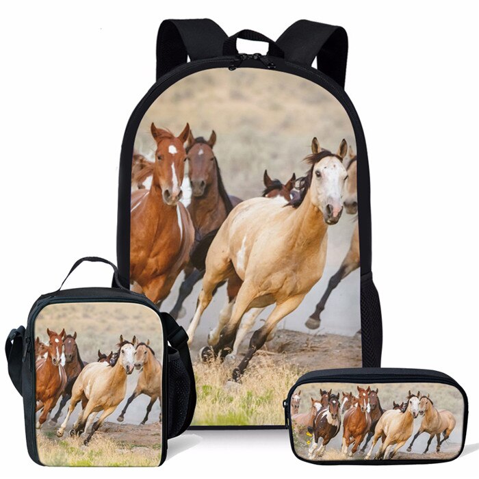 Forudesigns 3 Stks/set Wilde Paarden Schooltas Voor Jongens Orthopedische Rugzakken Schooltas Basisschoolleerlingen Mochila Escolar: RH0449CGK