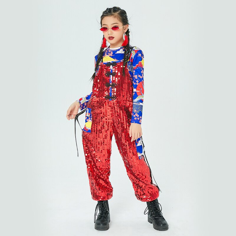 Hip-Hop Sequins Jazz Dance Costume Children'S Catwalk Stage Costumes Girls Hip Hop Dance Costumes Rave Clothes DQS6308