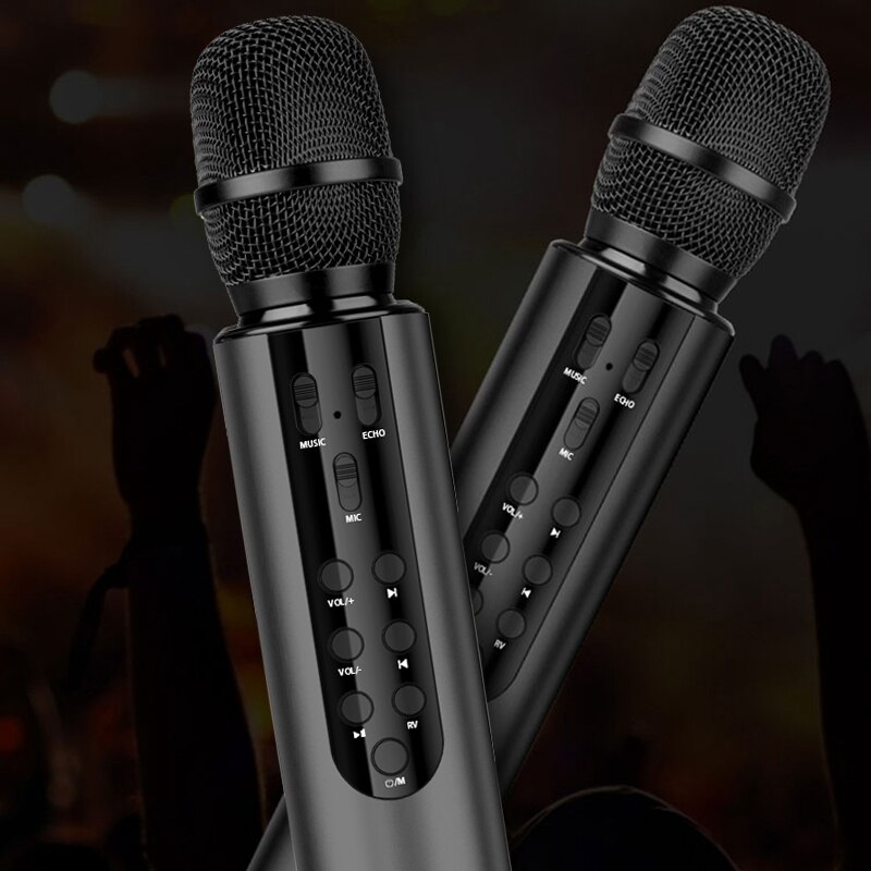 Wireless Microphone Dual Speaker Condenser Bluetooth Karaoke Speaker Microphone for Karaoke/Singing/Church/Speech Black