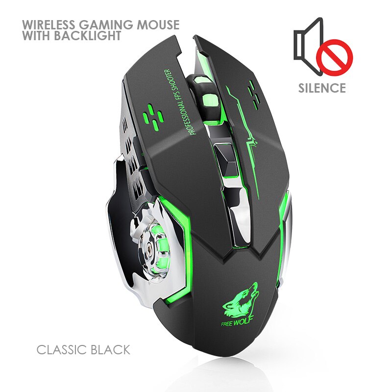 Wired/Wireless Gaming Mouse with Silent LED Backlit 8D 3200 DPI Adjustable USB Optical Ergonomic Mouse For Laptop.: wireless black