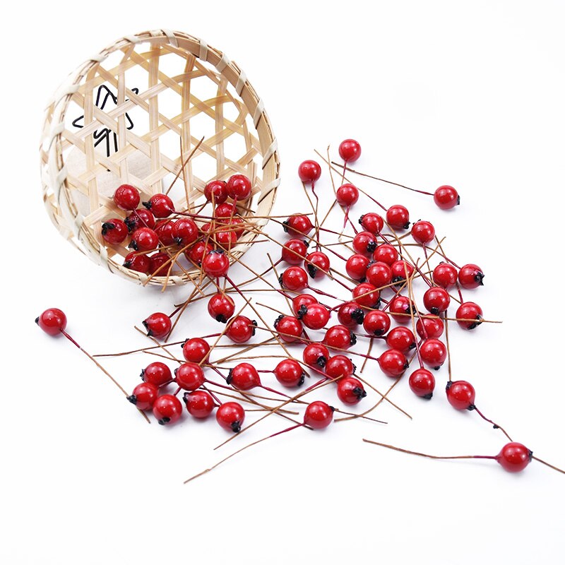 50 stk bryllup dekorative blomster kranse gør-det-selv boks scrapbog boligindretning tilbehør skum kirsebær kunstige frugter: Rød