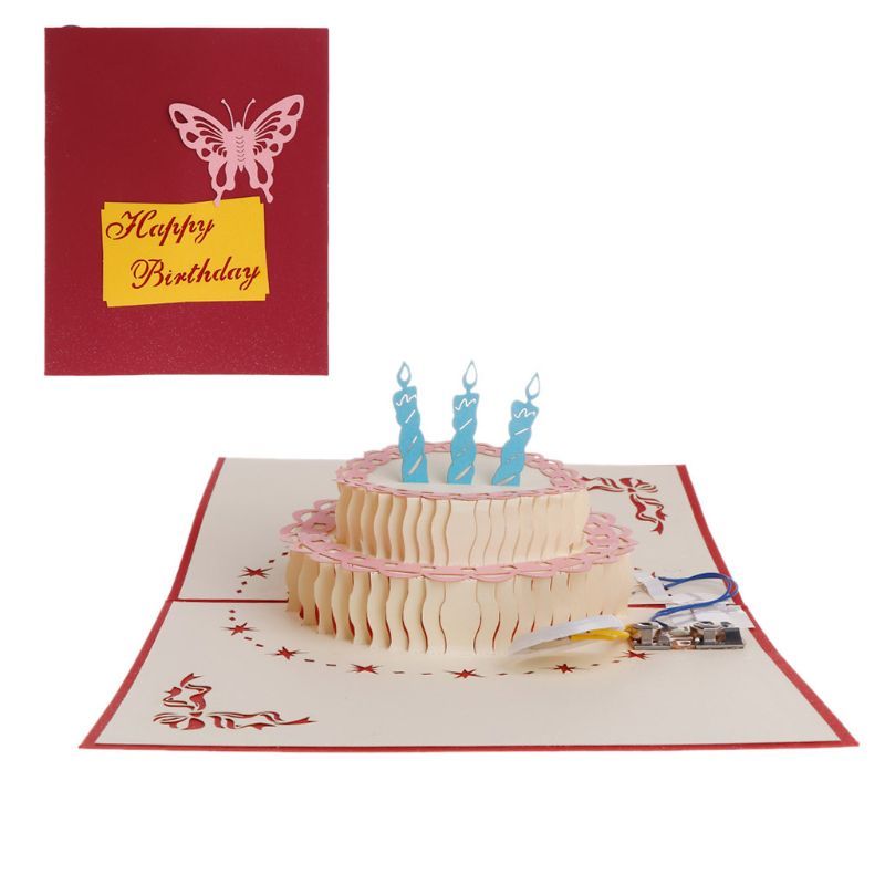 3d pop up cartão feliz aniversário bolo música led cartão com envelope novo: C