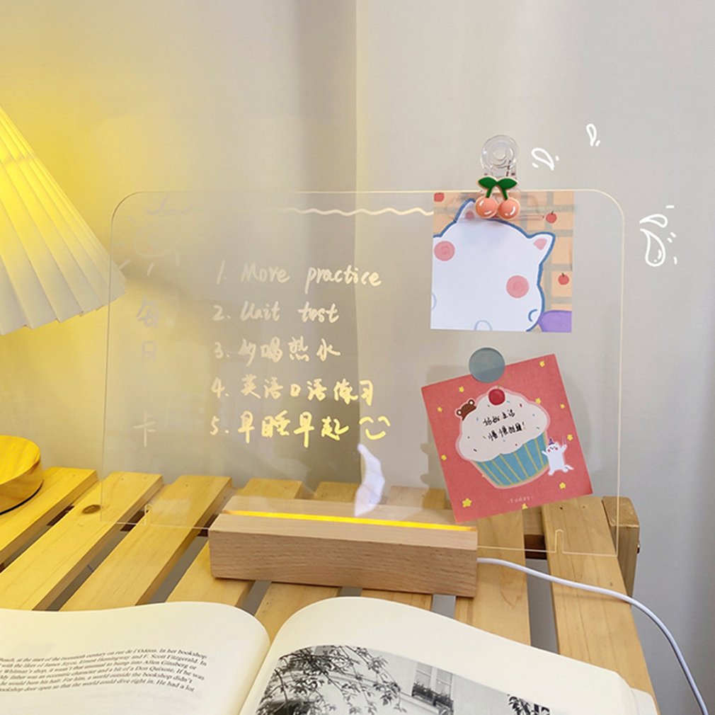 Clear Writing Board Acrylic Message Board With Triangle Base Luminous Base Erasable White Pen Decoration