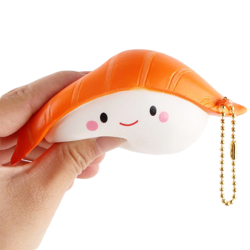 Kawaii Salmon Sushi Squishy Slow Rising Phone Straps Bread Cake Scented Squeeze Toy Stress Relief fun for Kid 12*5CM: Default Title