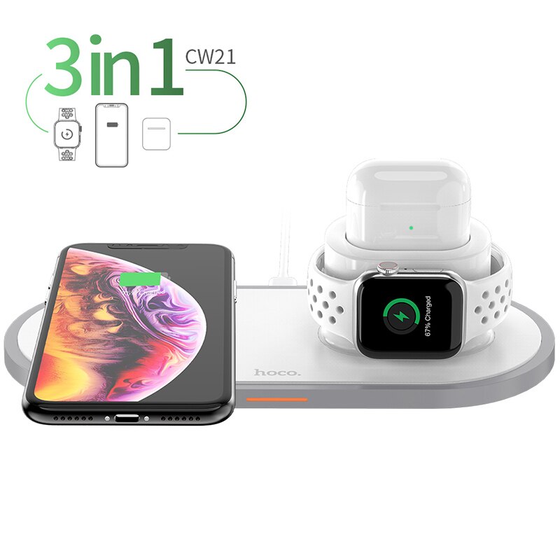 HOCO 3in1 Qi Wireless Charger Pad for i Phone 11 pro X XS Max XR for A pple Watch 4 3 2 Airpods 10W Fast Charge For Sam sung S10: Default Title