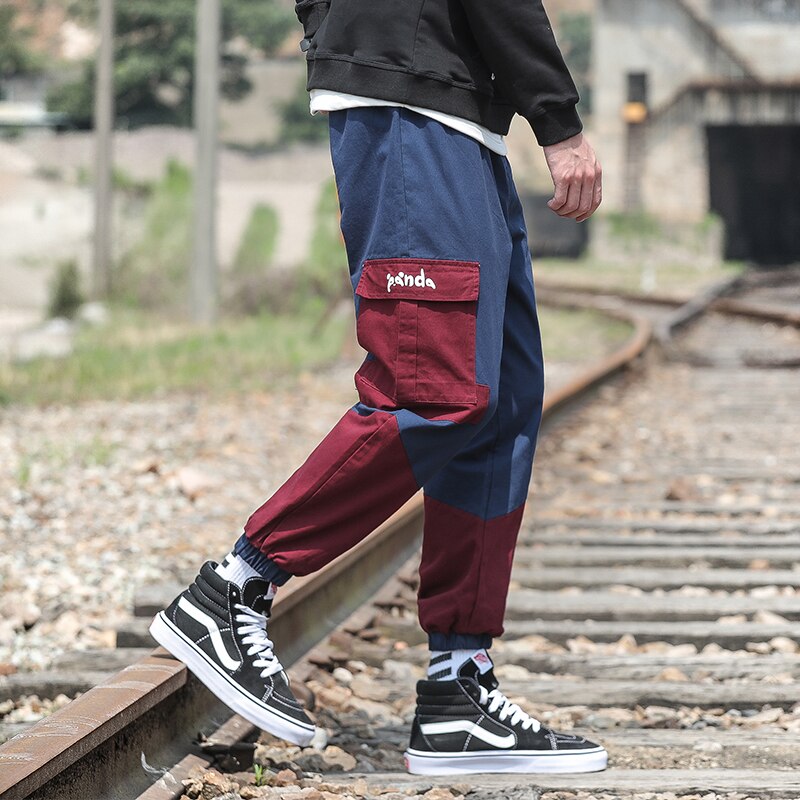 Hiphop Heren cargo broek met veel zakken Patchwork pantalones Zwart legergroen Blauw enkellange Lente Herfst