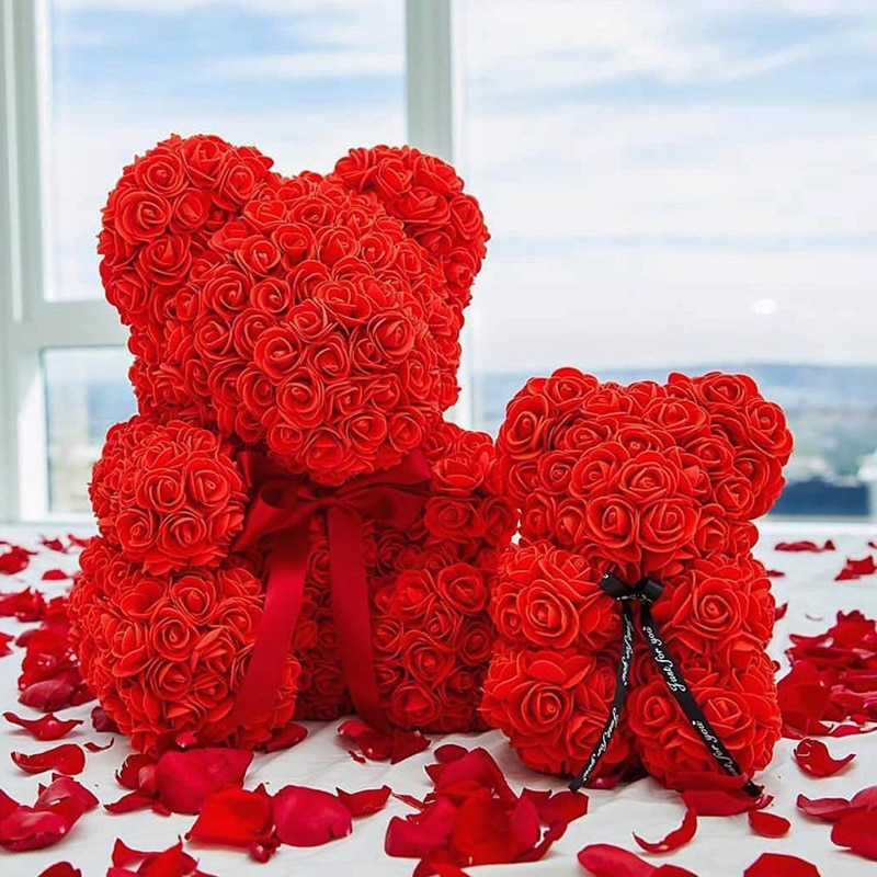 25cm Artificial Rose Teddy Bear Eternal Flower Bubble Bear Handmade Roses Bear Valentine's Day Wedding Bithday for Women