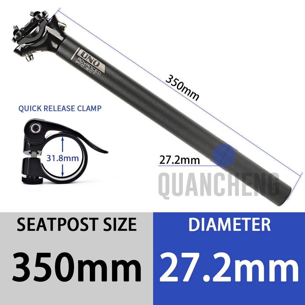 UNO-tija de sillín ultraligera para bicicleta de montaña, tubo de sillín de 350/400mm, 27,2/30,9/31,6mm, compensa 5mm, piezas de bicicleta de carretera: 27.2x350mm clamp kit